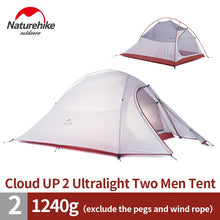 Load image into Gallery viewer, Naturehike New Cloud Up Series 1 - 3 Person Ultralight Tent Camp Equipment 20D Nylon Camping Tents
