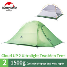 Load image into Gallery viewer, Naturehike New Cloud Up Series 1 - 3 Person Ultralight Tent Camp Equipment 20D Nylon Camping Tents