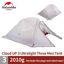 Load image into Gallery viewer, Naturehike New Cloud Up Series 1 - 3 Person Ultralight Tent Camp Equipment 20D Nylon Camping Tents