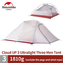 Load image into Gallery viewer, Naturehike New Cloud Up Series 1 - 3 Person Ultralight Tent Camp Equipment 20D Nylon Camping Tents