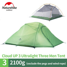 Load image into Gallery viewer, Naturehike New Cloud Up Series 1 - 3 Person Ultralight Tent Camp Equipment 20D Nylon Camping Tents