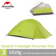 Load image into Gallery viewer, Naturehike New Cloud Up Series 1 - 3 Person Ultralight Tent Camp Equipment 20D Nylon Camping Tents